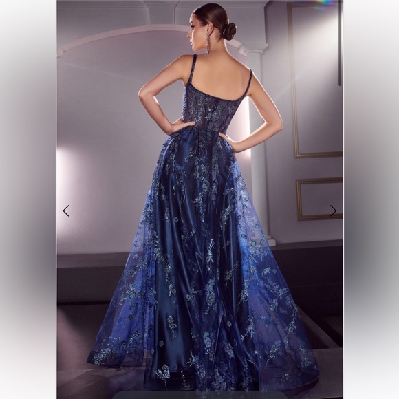 Formal Prom Navy A Line Square Neck Dress J840 - Picture 2 of 4